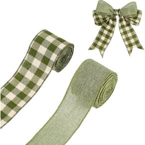 2 لفات من شريط سلكي من الخيش الأخضر المريمية، أشرطة حافة سلكية منقوشة بطول 10 ياردات، أشرطة قماشية مقاس 2.5 بوصة لتغليف إكليل الخريف وحفلات الزفاف وعيد الميلاد وتزيين المنزل in Kuwait