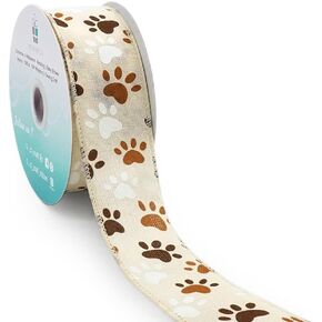 CT CRAFT LLC Ivory Canvas Dog Paw Wired Ribbon 1.5 Inch x 10 Yards for Christmas Home Decor Tree Topper Bow Gift Wrapping DIY Crafts Wreath Garland in Kuwait