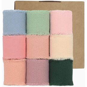 1" x 27 Yd Chiffon Silk Ribbon for Gift Wrapping Wedding Invitations Bridal Flower Bouquets, Mixed Color Handmade Fringe Fabric Ribbons Set 3 Yards x 9 Rolls in Kuwait