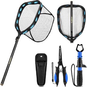 PLUSINNO Floating Fishing Net for Steelhead, Salmon, Fly, Kayak, Catfish, Bass, Trout Fishing, Rubber Coated Landing Net for Easy Catch & Release, Compact & Foldable for Easy Transportation & in Kuwait