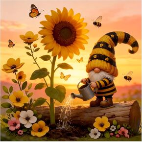 DIYDECORFUN Gnome with Sunflowers Diamond Art Kits for Adults, Cute Gnome Diamond Painting Kit for Beginners.DIY 5D Full Round Drill Floral Diamond Dots Gem Art Crafts for Home Decor 13.78X13.78 Inch in Kuwait