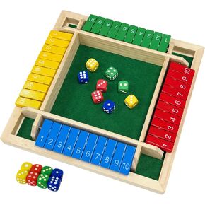 لعبة Shut The Box Dice 4 لاعبين، ألعاب طاولة خشبية للأطفال والكبار، بالإضافة إلى ألعاب الرياضيات للعائلة أو الفصل الدراسي أو الحفلات أو البار (10 أرقام) in Kuwait