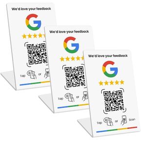 مراجعة حامل الأعمال لـ Google، مراجعة علامة NFC Tap ورمز الاستجابة السريعة الديناميكي، إعداد سهل مع إدارة رابط المراجعة، لا يتطلب تطبيق، راجعنا على Google (أبيض، قطعة واحدة) in Kuwait