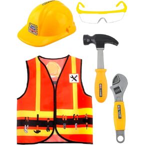 1 Set Kid Construction Worker Costume Set Child Construction Vest Hat and Goggles With Builder Tools Toys Construction Role Play for Kids Dress up Halloween Birthday Cosplay in Kuwait