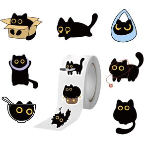 500 Sheets Black Cat Stickers Roll - 10 Cute Designs, Waterproof & Easy Peel, for Journal, Scrapbook, Laptop, Gift Wrapping, Water Bottle Decoration, DIY Crafts in Saudi Arabia