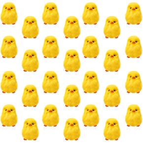 28 Pcs Small Chicken Fluffy Chicks Mini Realistic Plush Chick Fur Stuffed Toy Chick for Kids DIY Decorations Party Favors(Yellow) in Kuwait