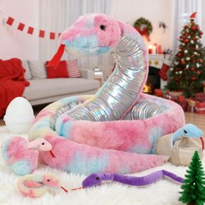 MaoGoLan 7Pcs Rainbow Snake Toys Stuffed Animals Bulk, Giant Plush Snake Mommy with 3 Babies & 3 Eggs Inside, Long Snake Plush Boa Constrictor for Kids Gifts Halloween Prank Props in Saudi Arabia