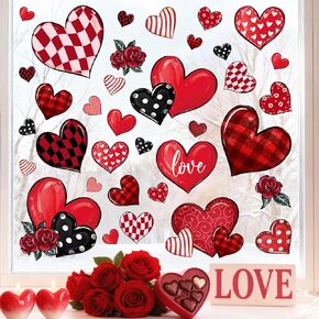 امفولت 101 قطعة من ملصقات نافذة عيد الحب، 4 ورقات، ملصقات حائط بعبارة Love You Dogs Cats Valentine، ملصقات للديكور، جرو كيتي، قلوب وردية وردية، دراجة الذكرى السنوية لغرفة المعيشة وديكور المنزل والمطبخ in Kuwait