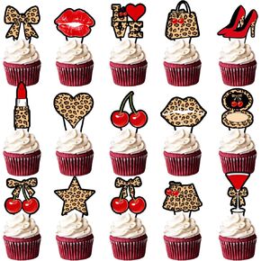Cheetah and Cherry Cupcake Toppers Leopard Brithday Decorations 48Pcs Cheetah Print Cherry Bow Cupcake Picks Cherries Cake Decoration for Girls Women Animal Print Bachelorette Party Supplies in Saudi Arabia