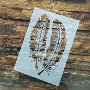 قطعتان من استنسل جدار الريش قالب طلاء رش قابل لإعادة الاستخدام للرسم الحرفي على الجدران القماشية الخشبية لتزيين الأثاث الخشبي DIY سكرابوكينغ in Kuwait