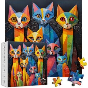 PICKFORU Geometric Art Cat Jigsaw Puzzles 1000 Pieces, Gradient Animal Puzzles for Adults, Impossible Hard Unique Kitten Puzzle in Saudi Arabia