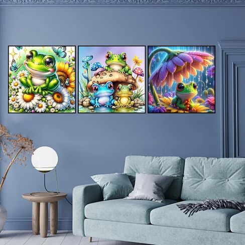 مجموعات الفن الماسي الضفدع من كروسوم للبالغين - 3 مجموعات من مجموعات الطلاء الماسي للبالغين، طقم رسم فني ماسي للبالغين، 5D DIY كامل التدريبات الحرفية للهدايا، ديكور جدار المنزل 11.8x11.8in in Kuwait