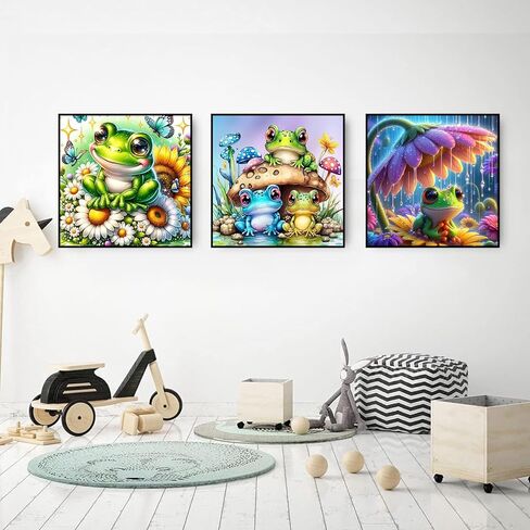مجموعات الفن الماسي الضفدع من كروسوم للبالغين - 3 مجموعات من مجموعات الطلاء الماسي للبالغين، طقم رسم فني ماسي للبالغين، 5D DIY كامل التدريبات الحرفية للهدايا، ديكور جدار المنزل 11.8x11.8in in Kuwait