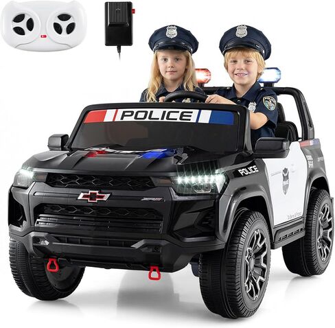 Costzon 2-Seater Ride on Police Car, 24V 4WD Licensed Chevrolet Kids Electric Vehicle with Megaphone, Siren, LED Flashing Lights, Storage Trunk, Toddler Remote Control Toy Car, Gift for Boys Girls in Saudi Arabia