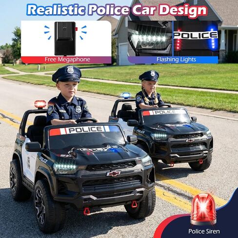 Costzon 2-Seater Ride on Police Car, 24V 4WD Licensed Chevrolet Kids Electric Vehicle with Megaphone, Siren, LED Flashing Lights, Storage Trunk, Toddler Remote Control Toy Car, Gift for Boys Girls in Saudi Arabia