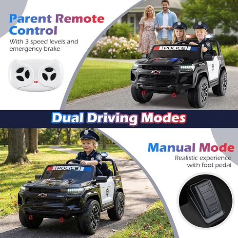 Costzon 2-Seater Ride on Police Car, 24V 4WD Licensed Chevrolet Kids Electric Vehicle with Megaphone, Siren, LED Flashing Lights, Storage Trunk, Toddler Remote Control Toy Car, Gift for Boys Girls in Saudi Arabia