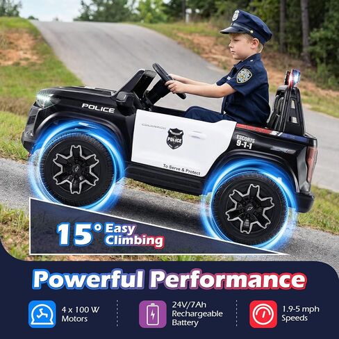 Costzon 2-Seater Ride on Police Car, 24V 4WD Licensed Chevrolet Kids Electric Vehicle with Megaphone, Siren, LED Flashing Lights, Storage Trunk, Toddler Remote Control Toy Car, Gift for Boys Girls in Saudi Arabia