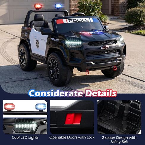 Costzon 2-Seater Ride on Police Car, 24V 4WD Licensed Chevrolet Kids Electric Vehicle with Megaphone, Siren, LED Flashing Lights, Storage Trunk, Toddler Remote Control Toy Car, Gift for Boys Girls in Saudi Arabia