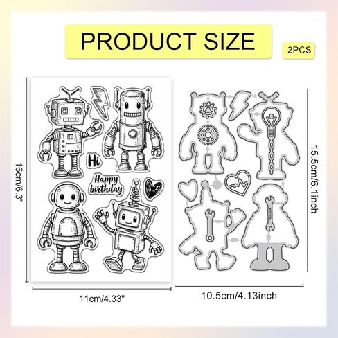 GLOBLELAND Cute Robot Clear Stamps and Metal Die Cuts Funny Robot Transparent Stamp Gear Heart Cutting Dies for Card Making Embossing Scrapbooking in Saudi Arabia