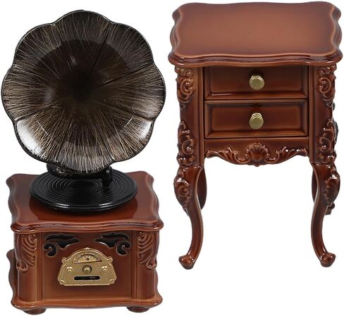 LUOZZY 1 Set Miniature Vintage Phonograph with Sound Retro Gramophone Dollhouse Decor Desktop Ornament Collectible Tiny Cabinet in Saudi Arabia