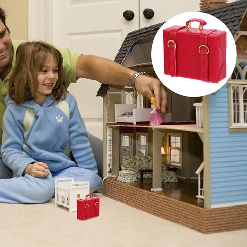 TOYANDONA Dollhouse Suitcase, Dolls Travel Suitcase Vintage Trunk Suitcase Toy Doll House Miniature Luggage Case for Playing House Model Mini Room Decor Red in Saudi Arabia