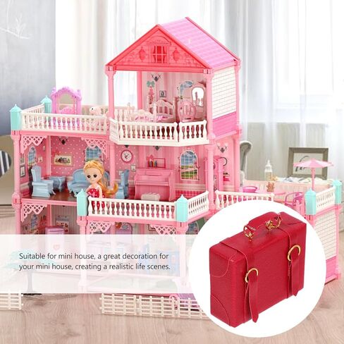 TOYANDONA Dollhouse Suitcase, Dolls Travel Suitcase Vintage Trunk Suitcase Toy Doll House Miniature Luggage Case for Playing House Model Mini Room Decor Red in Saudi Arabia