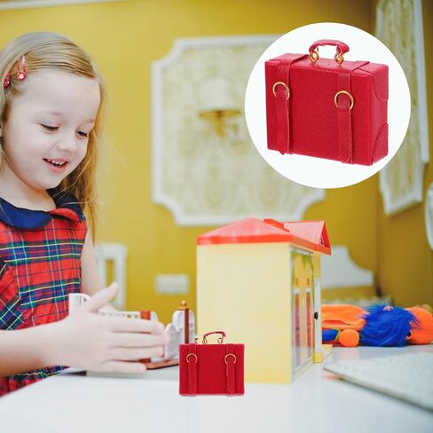 TOYANDONA Dollhouse Suitcase, Dolls Travel Suitcase Vintage Trunk Suitcase Toy Doll House Miniature Luggage Case for Playing House Model Mini Room Decor Red in Saudi Arabia