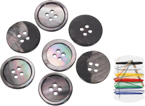 uxcell 7Pcs Natural Shell Button, 4 Hole 18mm Mother of Pearl Buttons with Sewing Thread Kit for Shirt Coats Suits Jacket Jeans Skirts DIY Sewing Crafts, Black in Saudi Arabia