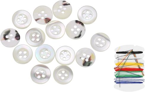 uxcell 25Pcs Natural Shell Button, 4 Hole 12.5mm Wide Edge Mother of Pearl Buttons with Sewing Thread Kit for Shirt Coats Suits Jacket Jeans Skirts DIY Sewing Crafts, White/Black in Saudi Arabia