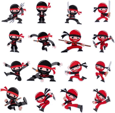 16 Pcs Ninja Iron on Patches Cartoon Sew On Embroidered Karate Patch for Clothes Backpacks Trucker Hats Pants Jeans Super Cute Ninja Themed Birthday Party Favors,Gifts in Saudi Arabia