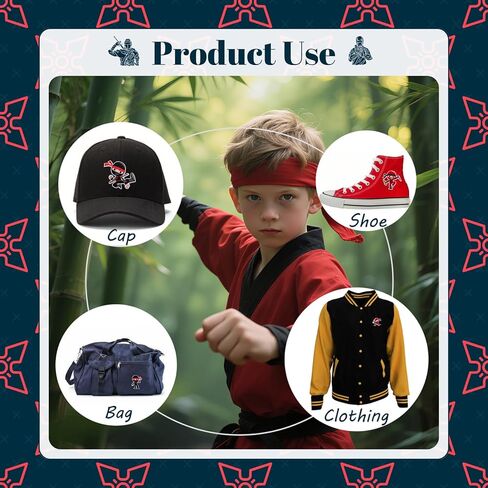 16 Pcs Ninja Iron on Patches Cartoon Sew On Embroidered Karate Patch for Clothes Backpacks Trucker Hats Pants Jeans Super Cute Ninja Themed Birthday Party Favors,Gifts in Saudi Arabia
