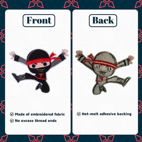 16 Pcs Ninja Iron on Patches Cartoon Sew On Embroidered Karate Patch for Clothes Backpacks Trucker Hats Pants Jeans Super Cute Ninja Themed Birthday Party Favors,Gifts in Saudi Arabia