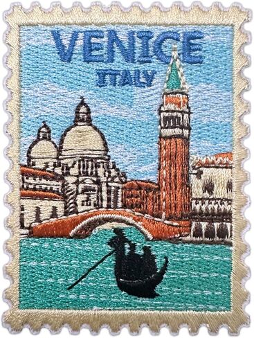 Venice Italy Stamp 3 Inches Iron On/Sew On Embroidered Applique Patch, Traveling Embroidery Patches, DIY Accessories for Backpacks, Army Vests, Bags Hats Clothes, Gifts for Travel Lovers in Kuwait