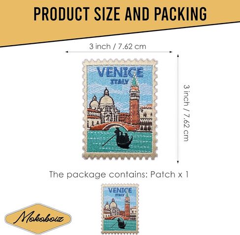 Venice Italy Stamp 3 Inches Iron On/Sew On Embroidered Applique Patch, Traveling Embroidery Patches, DIY Accessories for Backpacks, Army Vests, Bags Hats Clothes, Gifts for Travel Lovers in Kuwait