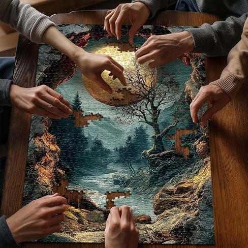 PICKFORU Nature Puzzles for Adults 1000 Pieces, Fantasy Forest Landscape Puzzles Moon Plant Tree, Mountain Scenic Challenge Jigsaw Puzzle in Saudi Arabia