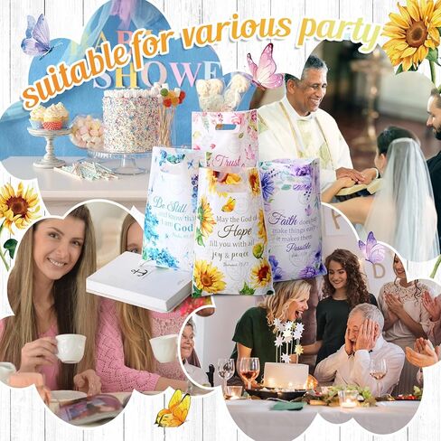 Pasimy 100 Pieces Christian Gift Bags Bulk 11.8 x 7.9 Inch Plastic Religious Flower Treat Bags with Handles for Bible Verse Scripture Floral Tea Party Favors Candy Goodie Packing Supplies, 4 Styles in Saudi Arabia