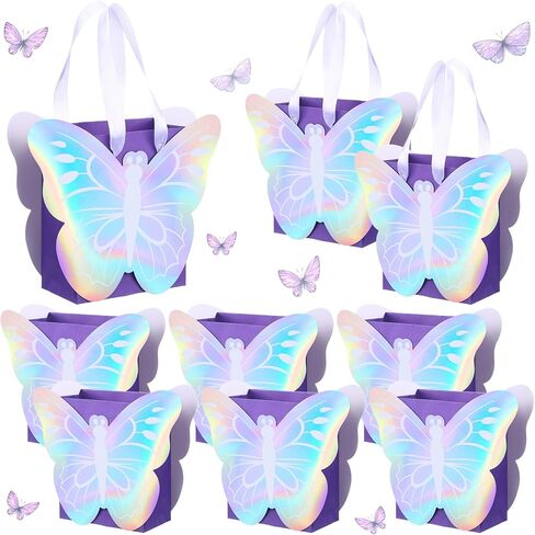 Sweetude 12 Pcs Holographic Butterfly Party Favor Bags Iridescent Purple Butterfly Goodie Bags for Spring Birthday Gift Treat Candy Baby Shower Party Bridal Showers Supplies in Saudi Arabia