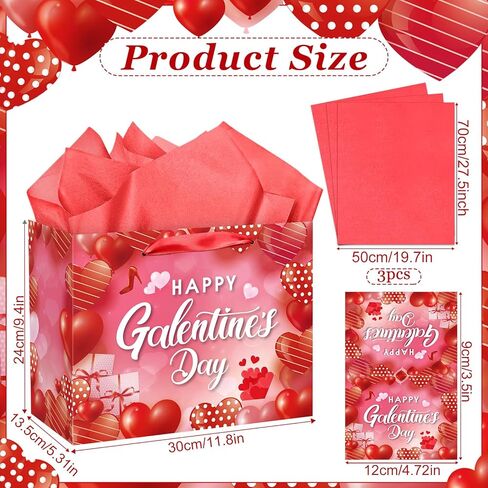 Galentines Day Party Favors Bag Happy Galentine’s Day Gift Bag with Greeting Card and Tissue Paper Large Galentine Day Candy Bags Wrapping Paper Bag for Women Lady Girl Valentine's Day Party Supplies in Saudi Arabia
