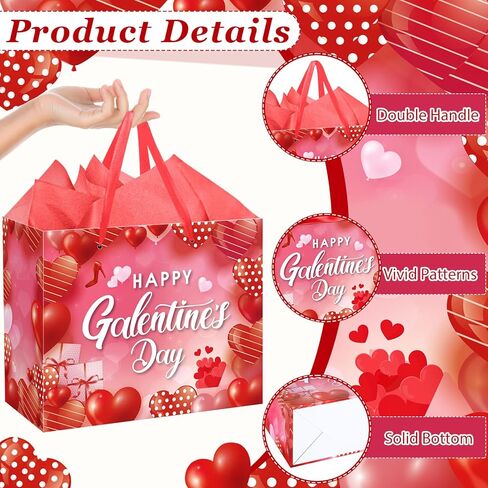 Galentines Day Party Favors Bag Happy Galentine’s Day Gift Bag with Greeting Card and Tissue Paper Large Galentine Day Candy Bags Wrapping Paper Bag for Women Lady Girl Valentine's Day Party Supplies in Saudi Arabia