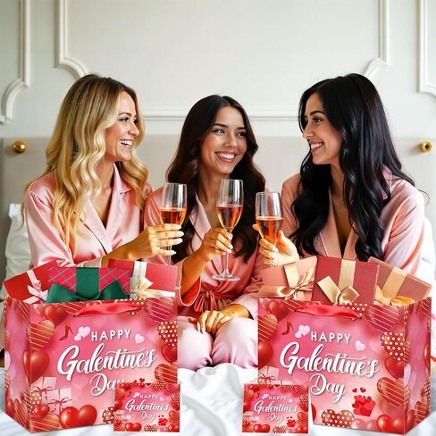 Galentines Day Party Favors Bag Happy Galentine’s Day Gift Bag with Greeting Card and Tissue Paper Large Galentine Day Candy Bags Wrapping Paper Bag for Women Lady Girl Valentine's Day Party Supplies in Saudi Arabia