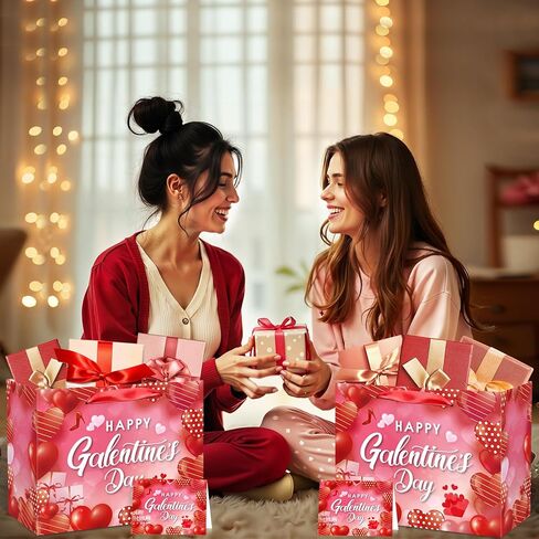 Galentines Day Party Favors Bag Happy Galentine’s Day Gift Bag with Greeting Card and Tissue Paper Large Galentine Day Candy Bags Wrapping Paper Bag for Women Lady Girl Valentine's Day Party Supplies in Saudi Arabia