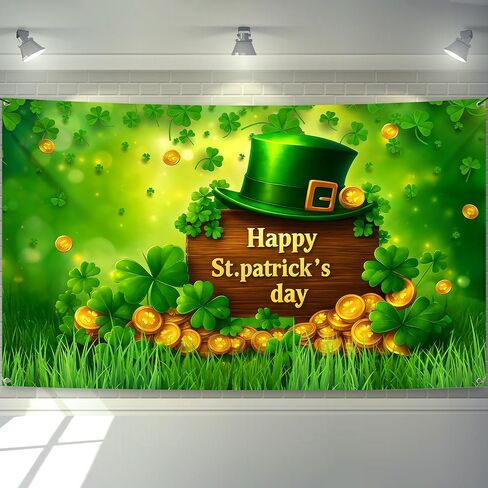 Happy St Patrick's Day Banner - 72x44 Inch | St Patricks Day Backdrop for Photography | St Patricks Day Decorations Banners | Shamrock Decorations | St Patricks Day Decor Banner wall poster in Saudi Arabia