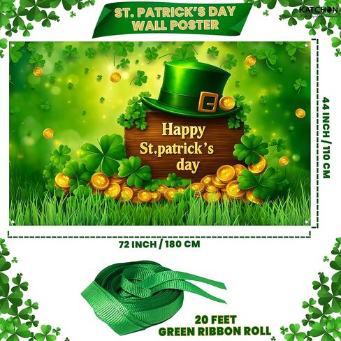 Happy St Patrick's Day Banner - 72x44 Inch | St Patricks Day Backdrop for Photography | St Patricks Day Decorations Banners | Shamrock Decorations | St Patricks Day Decor Banner wall poster in Saudi Arabia