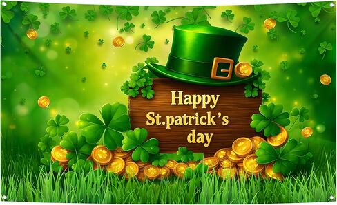 Happy St Patrick's Day Banner - 72x44 Inch | St Patricks Day Backdrop for Photography | St Patricks Day Decorations Banners | Shamrock Decorations | St Patricks Day Decor Banner wall poster in Saudi Arabia
