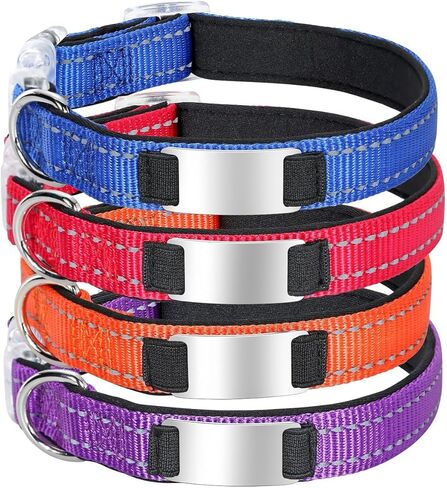 Reflective Dog Collar with Nameplate, Adjustable Dog Collar with Steel Slide On Pet ID Tag,No Noise Dog Tag for Small Medium or Large in Saudi Arabia