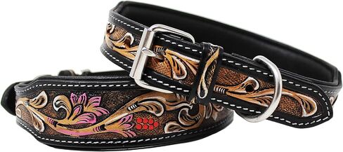 Medium 17''- 21'' Padded Leather Hand Crafted Tooled Dog Collar 60FK43 in Saudi Arabia