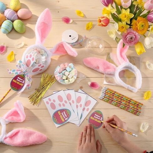 Tinlade 12 Sets Easter Giant Lollipop Party Favors Set Easter Bunny Return Gifts Include Transparent Balls Pencil Bunny Headband Footprints Cards for Birthday Exchange Party Supplies in Saudi Arabia