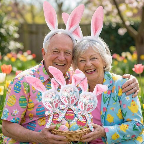 Tinlade 12 Sets Easter Giant Lollipop Party Favors Set Easter Bunny Return Gifts Include Transparent Balls Pencil Bunny Headband Footprints Cards for Birthday Exchange Party Supplies in Saudi Arabia
