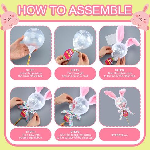 Tinlade 12 Sets Easter Giant Lollipop Party Favors Set Easter Bunny Return Gifts Include Transparent Balls Pencil Bunny Headband Footprints Cards for Birthday Exchange Party Supplies in Saudi Arabia