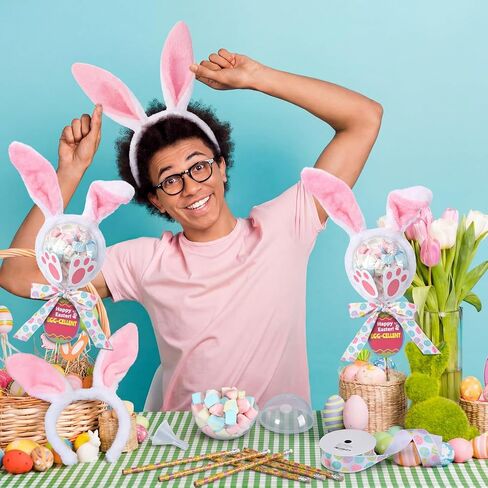 Tinlade 12 Sets Easter Giant Lollipop Party Favors Set Easter Bunny Return Gifts Include Transparent Balls Pencil Bunny Headband Footprints Cards for Birthday Exchange Party Supplies in Saudi Arabia